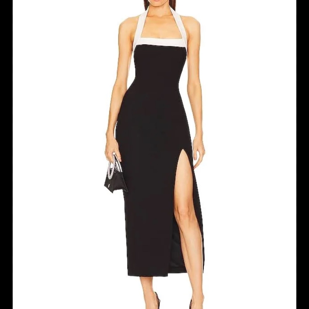 NICHOLAS Jane Midi Dress in Solid Black & Milk - Picture 1 of 12
